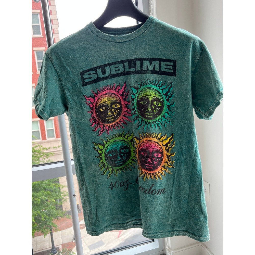 Sublime 40oz to Freedom Graphic Tee Teal Mineral Wash Sun Logo Shirt Womens M